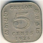 Ceylon, 5 cents, 1912–1926