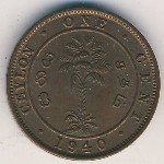 Ceylon, 1 cent, 1937–1942