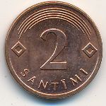 Latvia, 2 santimi, 1992–2009