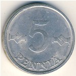 Finland, 5 pennia, 1977–1990