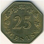 Malta, 25 cents, 1975